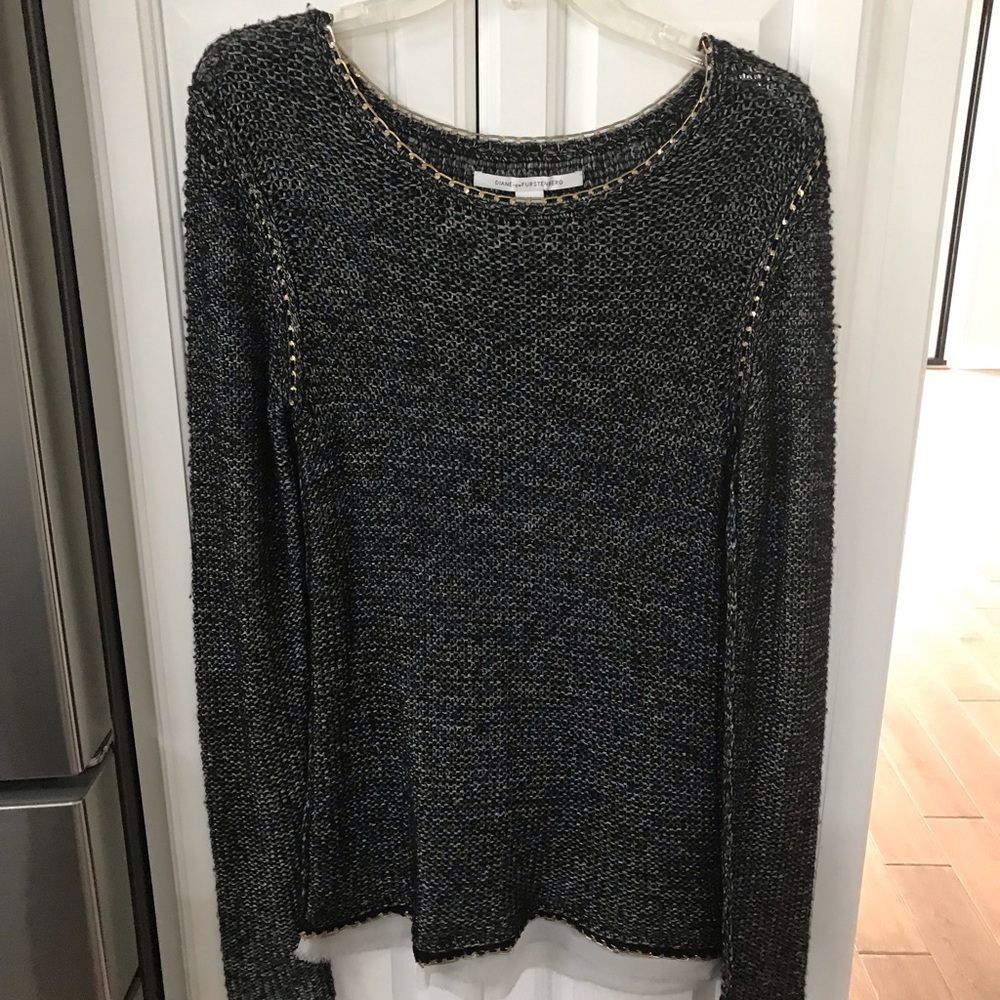 DVF Charcoal sweater with gold metal edging